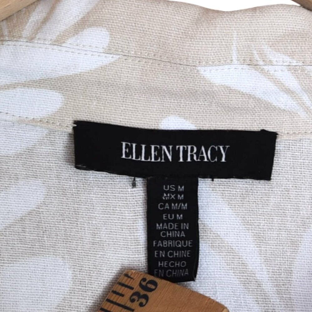 Ellen Tracy Linen Blend Top M Leaf Print Coastal Resort Blouse - Picture 6 of 8